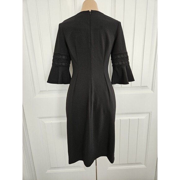 Calvin Klein Retro 90's/70s Style Black Sheath Dress Flared Bell Sleeves Size 4 - Picture 4 of 9